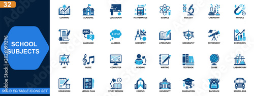 Quadro su tela School subjects icon set
