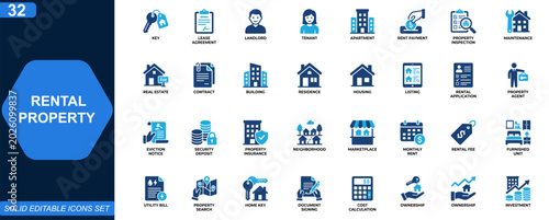 Quadro su tela Rental property management icon set