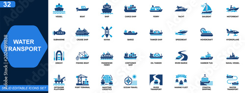 Bild auf Leinwand Water transport vessels icon set