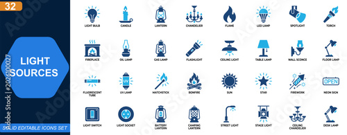 Tableau sur toile Light sources icon set