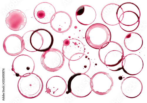 Collection of red wine glass stains isolated on transparent background