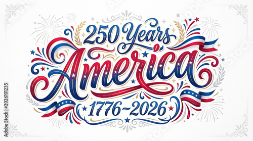 America 250 Years Anniversary Typography Design with Patriotic USA Celebration and Freedom Theme