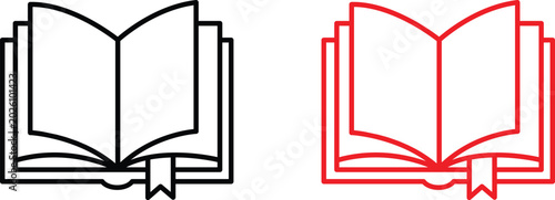 Bild auf Leinwand Open book outline icon set with ribbon bookmark education reading symbol vector