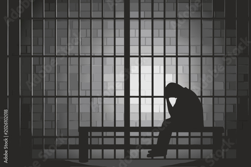 Foto prison cell silhouette with seated figure grayscale illustration