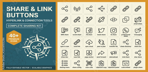 Картината върху платно Share button line icon set