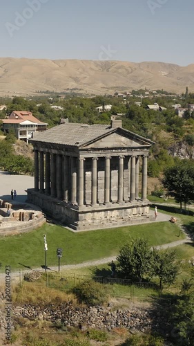 Vertical Aerial View of Ancient Garni Temple in Armenia