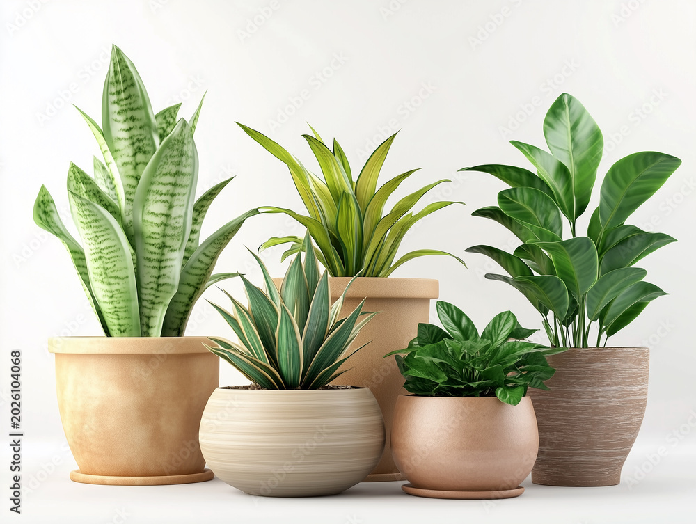 Fototapeta premium Collection of potted houseplants on a white background