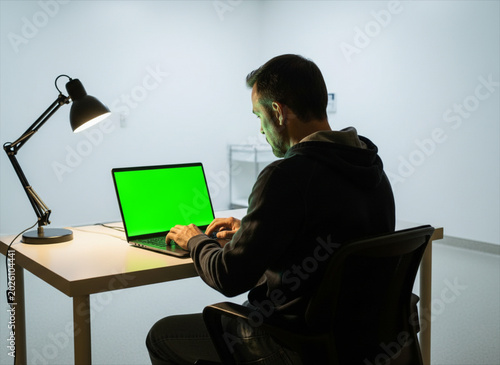 Développeur indépendant qui travaille à la maison devant écran vert