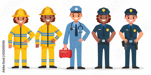 Bild auf Leinwand essential workers lineup a cheerful and diverse group illustration