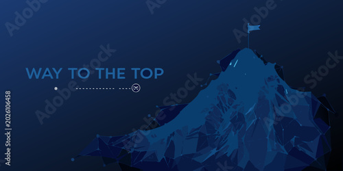Bilde på lerret blue polygonal mountain with flag motivational business concept