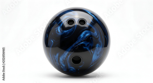 black bowling ball with metallic blue swirls