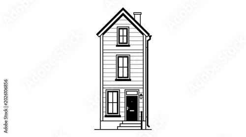 Bild auf Leinwand Black and white line art illustration of a tall narrow house.