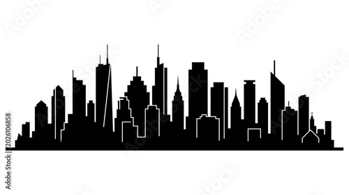 Obraz na plátně Detailed modern city skyline silhouette illustration.
