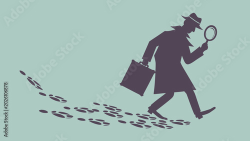 Bild auf Leinwand detective silhouette with magnifying glass and footprints vector illustration