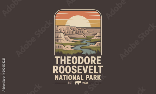 Photos Theodore Roosevelt National Park landscape at sunrise with scenic badlands and g