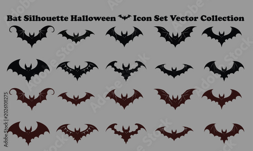 Bat silhouette halloween icon set vector collection