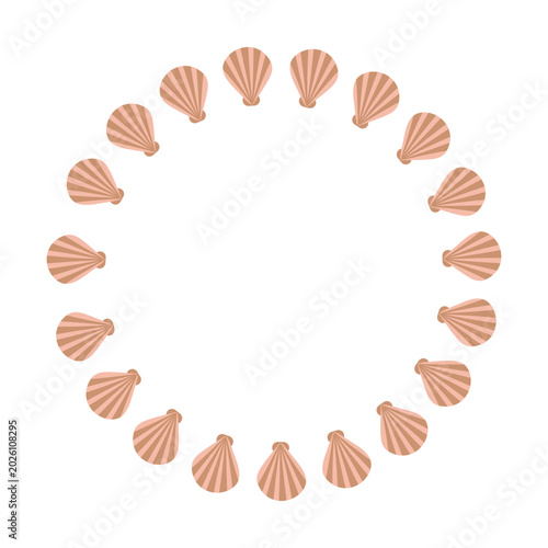 Simple vector wreath of sea shells on white background