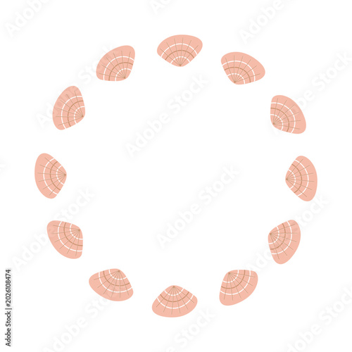 Simple vector wreath of sea shells in a pastel palette