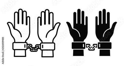 Handcuffed hands icon set representing arrest crime justice prisoner detention law enforcement police custody restraint freedom loss human rights