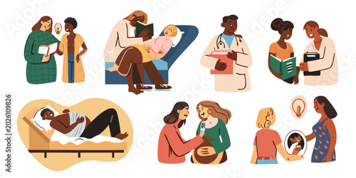 Photos pregnancy scenes illustration diverse expectant mothers and healthcare
