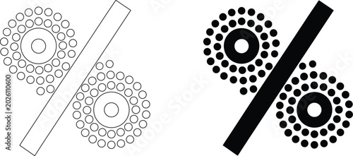 Fotografie Percentage sign composed of small circles as outline and solid icons for data analysis