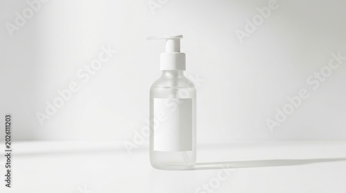 Clear plastic bottle with pump dispenser filled with hand sanitizer dispenser cleaning