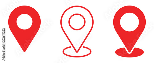 Tableau sur toile Location icon set map pin sign symbol in red solid and outline styles for destin