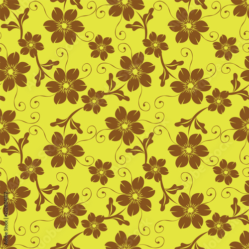 Cute floral pattern in the small flowers. Seamless vector texture. Elegant template for fashion prints. Printing with small orange and pink flowers. Ivory background.
