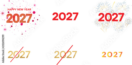Quadro su tela Happy New Year 2027 Celebration Design Set with Fireworks Glitter Sparkle and Go