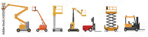 Fotografie Various construction lifts and industrial equipment lineup