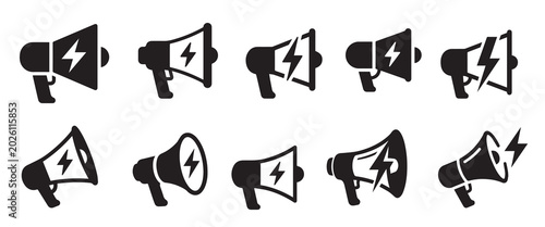 Canvas Print Megaphone icons with lightning bolt symbol voice of dissent digital art graphic