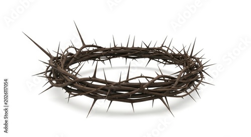 Crown of Thorns Isolated on White Background, Symbol of Christianity and Passion of Jesus Christ