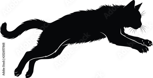 Photography Black Cat Silhouette Vector Illustration of a Domestic Feline Jumping or Pouncin