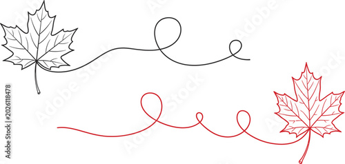 Canada day vector graphics with maple leaves and swirling lines