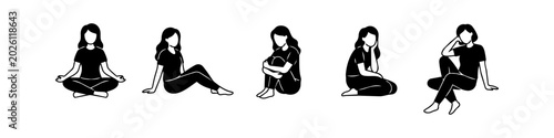 Photos Vector illustration set featuring a woman in various sitting and meditative poses
