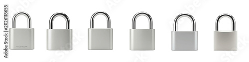Six silver padlocks isolated on transparent background