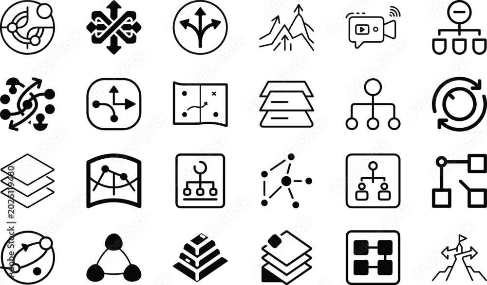 Fototapeta premium Data hierarchy and organization structure icons set for business process and architecture.