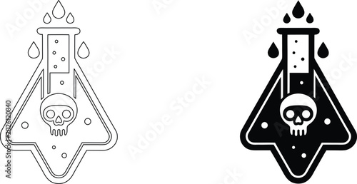 Tableau sur toile Skull poison flask vector icons with liquid drops and bubbles for science or spooky design