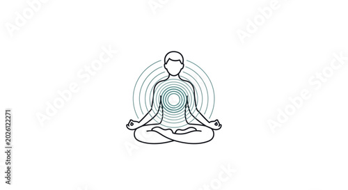 Canvas Print A minimalist illustration of a person sitting in a meditative pose with energy r
