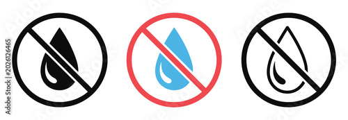 Foto No water drop icon collection illustrating water restriction warning, prohibited