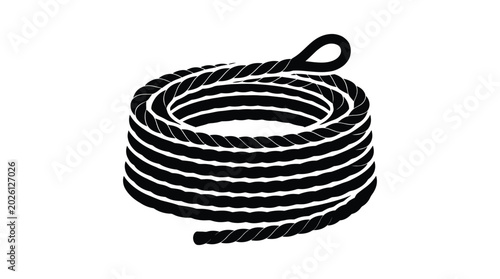 Fotografia Coiled rope on white background black silhouette