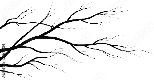 Tableau sur toile Silhouetted tree branches against a grey background, delicate skeletal structure with halftone effect, autumn or winter nature