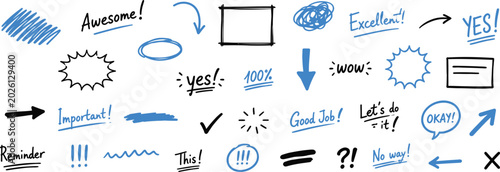 Obraz na plátně Blue and Black Sketched Design Elements for Presentations and Notes