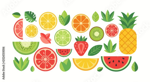 Colorful Fresh Fruit Slices Illustration.