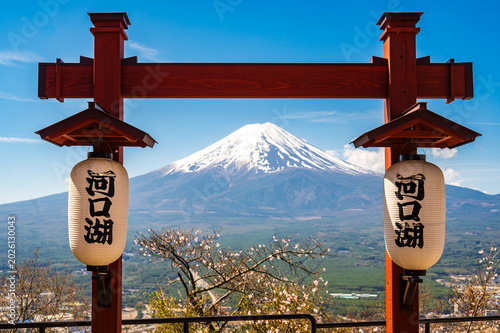 View of Mount Fuji through a Torii gate