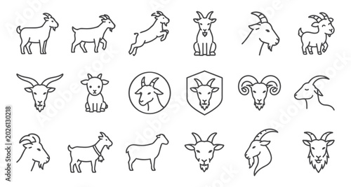 Eid Al Adha Goat Icon Set, Qurbani Animal Line Art Vector Pack