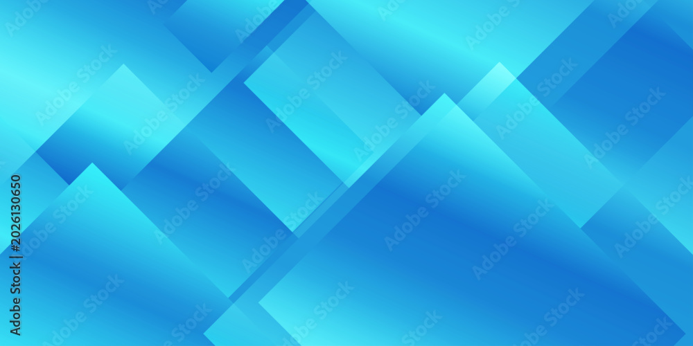 Obraz premium Abstract blue geometric background with overlapping gradient squares and light effects. Soft gradients, sharp angles, and subtle lens flare lighting effects