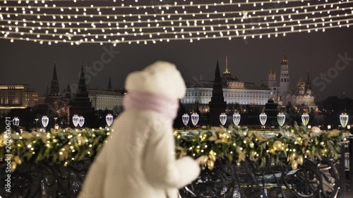 Celebrating Christmas and New Year in Moscow, a couple enjoying a romantic evening by river