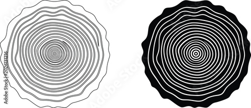 Tree rings wood texture outline and silhouette vector set on transparent background design.