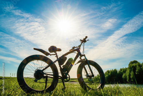 Bild auf Leinwand Electric bike with thick wheels on the background of beautiful nature